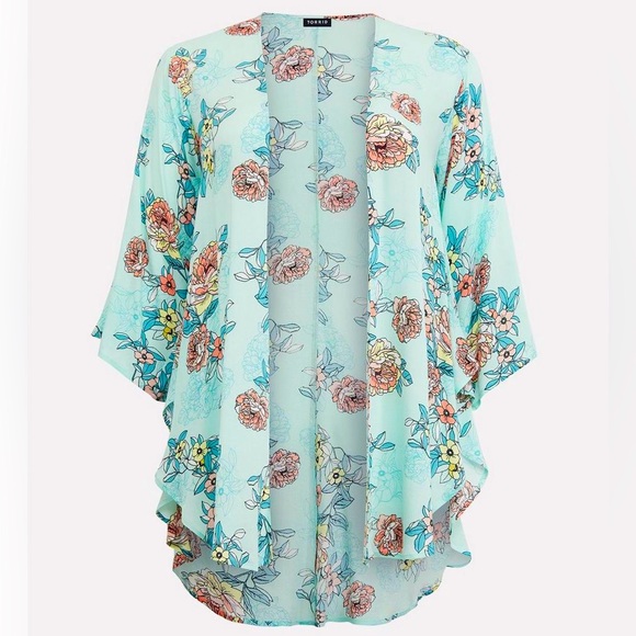 Torrid Mint Floral Kimono Duster Topper Robe Cover-Up - Picture 5 of 15